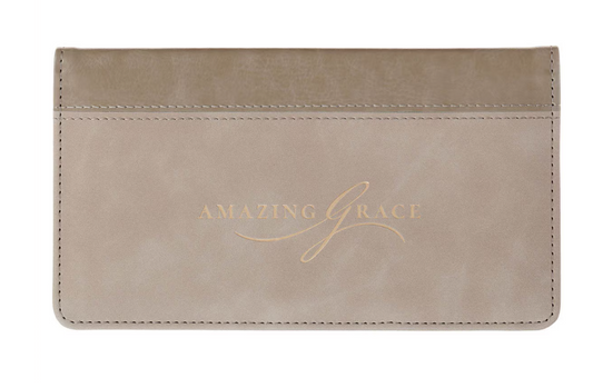 Funda para Chequera Amazing Grace Taupe Piel Sintética | Isaías 53:3