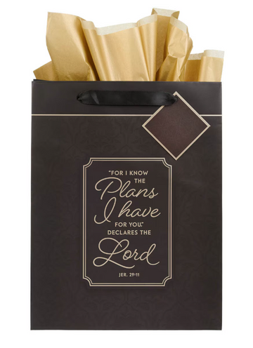 Bolsa de Regalo Grande Vertical Gris Grafito | Jeremías 29:11