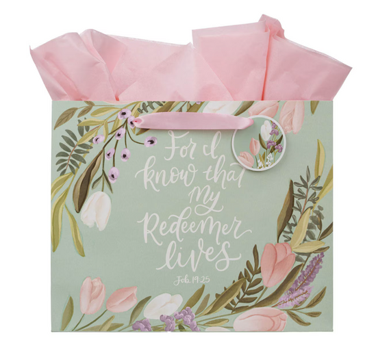 Bolsa de Regalo Grande Apaisada Mint Meadow - My Redeemer Lives | Job 19:25