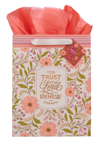 Trust in the Lord Coral Cascade Large Portrait Gift Bag | Isaiah 40:31