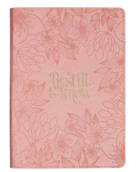 Cuaderno Be Still and Know | Rosa Floral Piel Sintética - Salmo 46:10