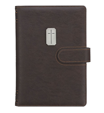 Cubierta para Libreta Man of God | Piel Sintética Espresso con Cierre Magnético