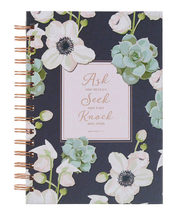 Ask, Seek, Knock | Cuaderno Espiral Azul Marino Floral - Matthew 7:7