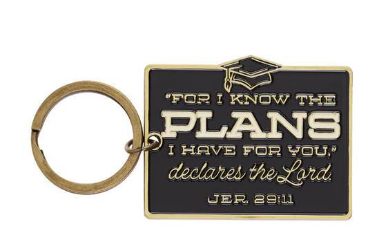 Llavero I Know the Plans Negro y Dorado en Lata de Regalo | Jeremías 29:11