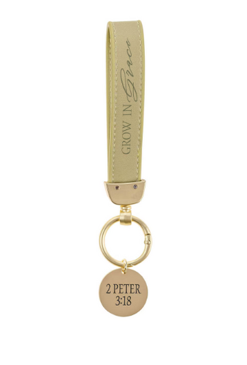 Llavero de Pulsera Verde Piel Sintética | Crece en la Gracia, 2 Pedro 3:18
