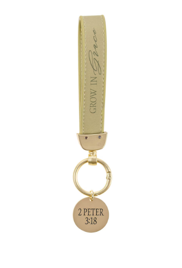 Llavero de Pulsera Verde Piel Sintética | Crece en la Gracia, 2 Pedro 3:18