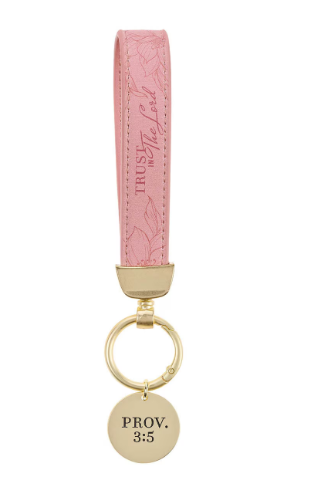 Llavero Wristlet Rosa Imitación Piel | Confía en el Señor (Proverbios 3:5)