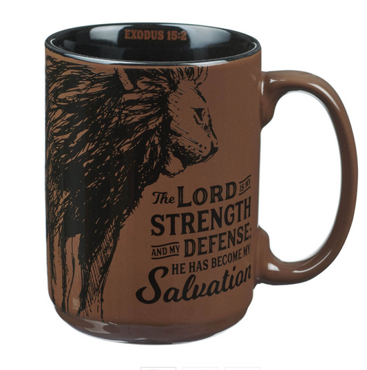 Taza Cerámica Marrón Nogal | The Lord Is My Strength | Éxodo 15:2