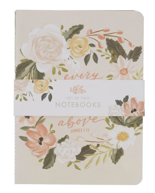 Set de Cuadernos Medianos Good Gift y Rejoice | Floral Verde y Crema