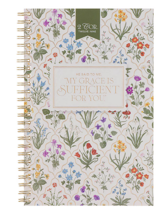 Cuaderno Espiral Tapa Blanda Sufficient Grace Taupe Meadow | 2 Corintios 12:9
