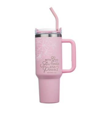 Tumbler de Acero Inoxidable 40 oz - Pink Poppy | Things Are Possible | Mateo 19:26