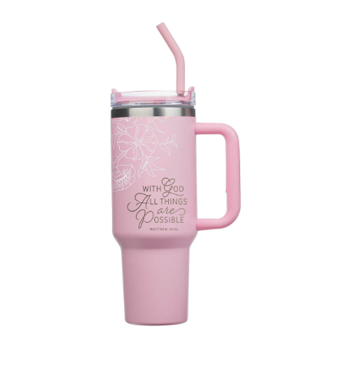 Tumbler de Acero Inoxidable 40 oz - Pink Poppy | Things Are Possible | Mateo 19:26