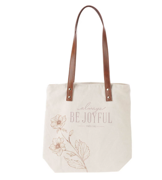 Bolsa Tote Taupe Floral | Always Be Joyful 1 Tesalonicenses 5:16