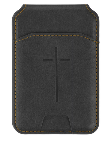 Funda Billetera para Teléfono | Cuero Sintético, Cruz y Soporte - Negro