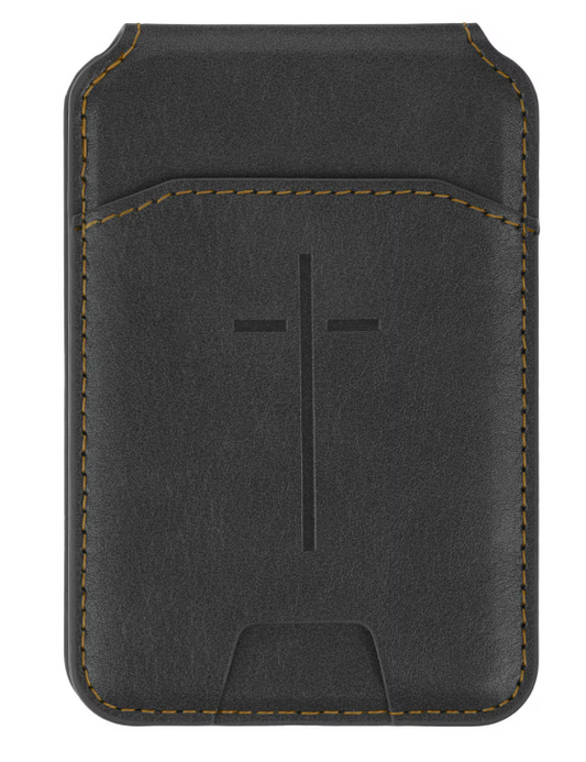 Funda Billetera para Teléfono | Cuero Sintético, Cruz y Soporte - Negro