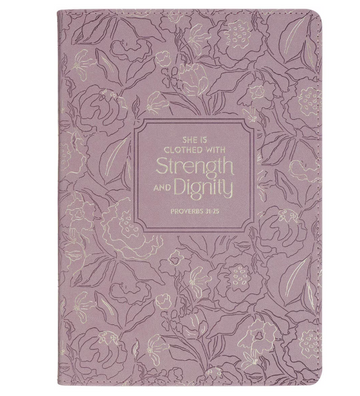 Cuaderno Clásico Piel Sintética Floral Morado Empolvado | Proverbios 31:25