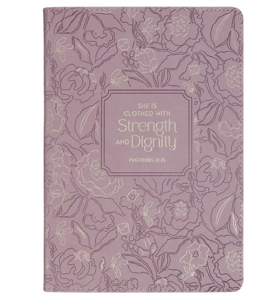 Cuaderno Clásico Piel Sintética Floral Morado Empolvado | Proverbios 31:25