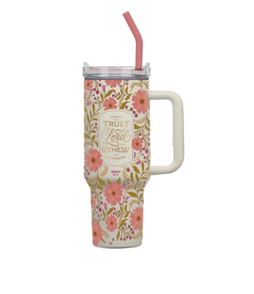 Vaso Térmico Acero Inoxidable 40 oz Cascada Coral con Popote | Trust In The Lord | Isaías 40:31