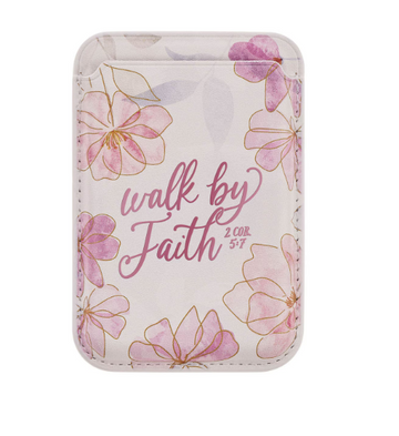 Billetera para Teléfono Walk By Faith | Cosmos Rosa, Cuero Sintético | 2 Corintios 5:7