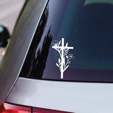 Cruz Floral | Adhesivo de Vinil