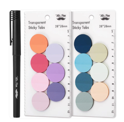 Notas Adhesivas Transparentes Redondas | Set de 2 con Bolígrafo