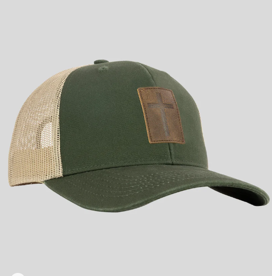 Gorra Cruz de Cuero Oliva para Hombre | Kerusso