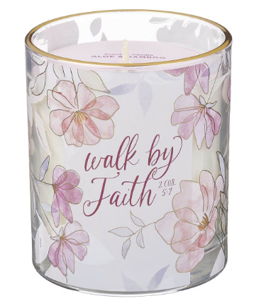 Walk by Faith Pink Aloe Bamboo Scented Candle in A Glass Jar | 2 Corinthians 5:7