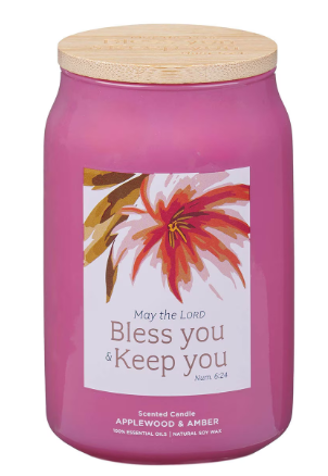 Bless You and Keep You Applewood and Amber Scented Candle in a Glass Jar | Numbers