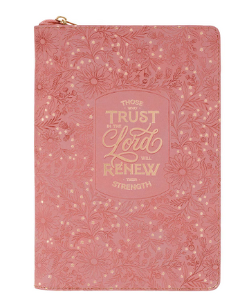 Trust Pink Floral Faux leather Classic Journal with Zipper Closure | Isaiah 40:3