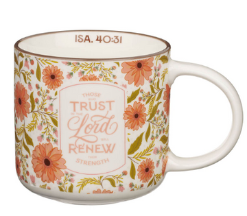Trust in the Lord Coral Cascade Ceramic Coffee Mug | Isaiah 40:31