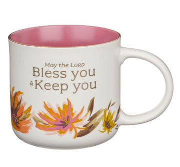 Bless You and Keep You Coral Floral Ceramic Coffee Mug | Numbers 6:24