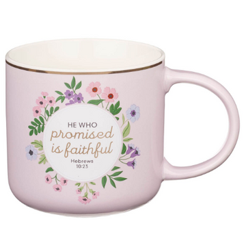 Faithful Promise Pink Floral Ceramic Coffee Mug - Hebrews 10:23