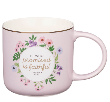 Faithful Promise Pink Floral Ceramic Coffee Mug - Hebrews 10:23