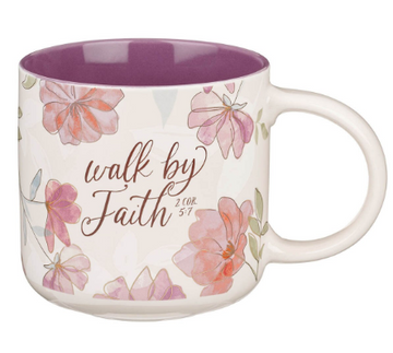 Walk by Faith Pink Cosmos Ceramic Mug - 2 Corinthians 5:7