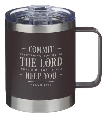 Commit Everything Brown Camp-style Stainless Steel Mug - Psalm 37:5