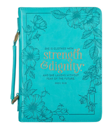 Strength & Dignity Teal Faux Leather Fashion Bible Cover | Proverbs 31:25