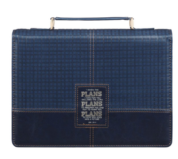 The Plans Modern Blue Grid Faux Leather Bible Cover - Jeremiah 29:11