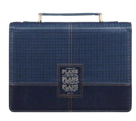 The Plans Modern Blue Grid Faux Leather Bible Cover - Jeremiah 29:11