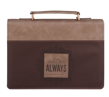 I Am With You Always Tan and Brown Faux Leather Classic Bible Cover  Matthew 28:20