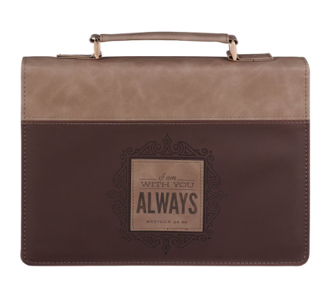 I Am With You Always Tan and Brown Faux Leather Classic Bible Cover  Matthew 28:20