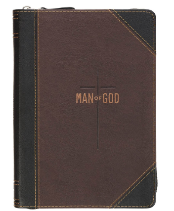 Man of God Espresso Brown and Walnut Faux Leather Classic Journal with Zipper Closure | 1 Timothy 6:11