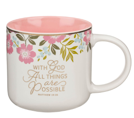 Things Are Possible Pink Poppy Ceramic Coffee Mug - Matthew 19:26
