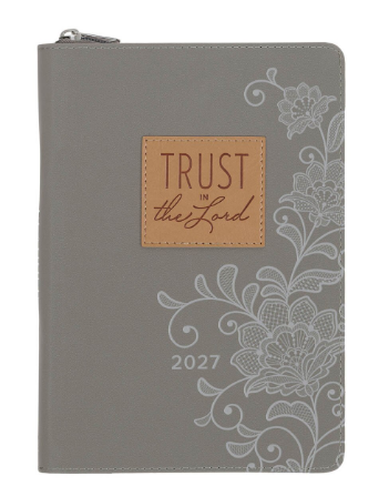 2027 Trust in the Lord Soft Gray Faux Leather Executive Planner with Zipper Closure | Proverbs 3:5
