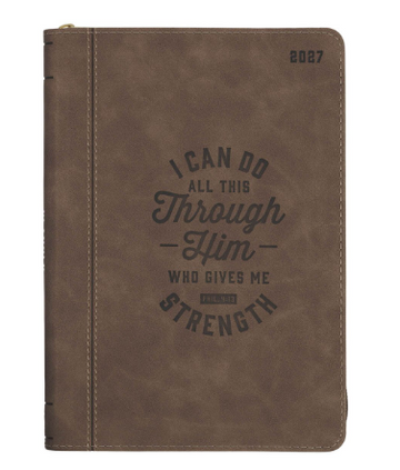 2027 I Can Do All This Truffle Brown Faux Leather Executive Planner with Zipper Closure | Philippians 4:13