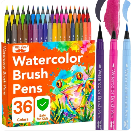Watercolor Markers 36 Pack | Brush Tip Pens