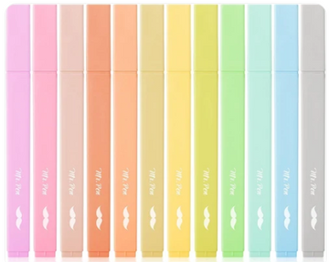 Aesthetic Highlighters, 12 pcs | Chisel Tip Macaron Colors