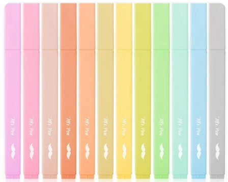 Aesthetic Highlighters, 12 pcs | Chisel Tip Macaron Colors