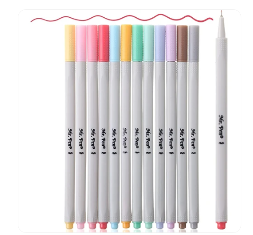Fineliner Colour Pens | Pastel 12 Pack  Fine Point Bag