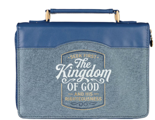 Cubierta bíblica de imitación de cuero azul bicolor El Reino de Dios (The Kingdom of God)- Mateo 6:33