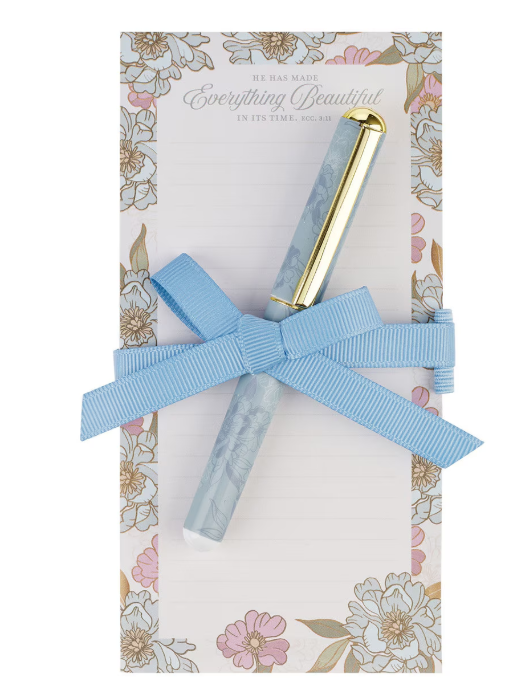 Everything Beautiful Whimsical Blooms Magnetic Notepad and Pen Gift Set - Ecclesiastes 3:11